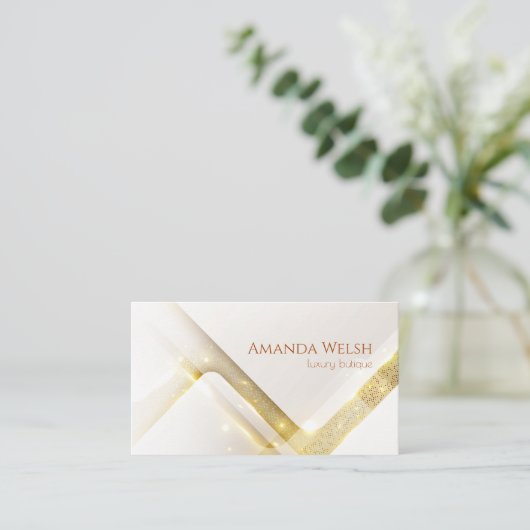 高級エレガント白金ゴールド幾何ストライプ度吹き出し 名刺 (スタンド正面)