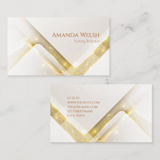 高級エレガント白金ゴールド幾何ストライプ度吹き出し 名刺 (正面/裏面)