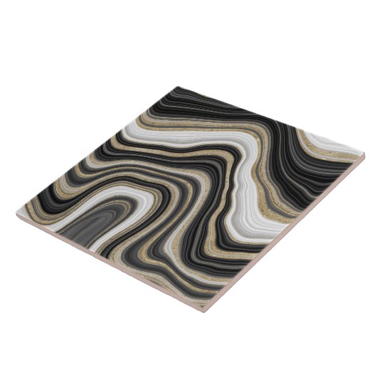 高級エレガント白黒及び金ゴールド大理石トレンディー タイル (側面)