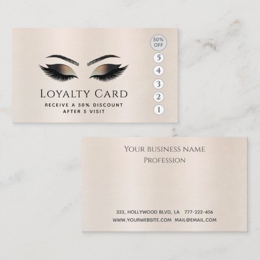 高級エレガント真珠のメタリックまばゆがメイクアップ ロイヤリティカード (正面/裏面)