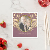 高級エレガント紫と金ゴールドの結婚写真 スタンダードカクテルナプキン (インサイチュ)