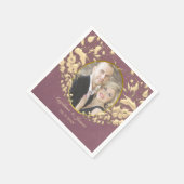 高級エレガント紫と金ゴールドの結婚写真 スタンダードカクテルナプキン (角)