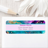 高級エレガント紫色ピンクティール(緑がかった色)金ゴールドリターンアドレス ラベル (インサイチュ)