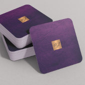 高級エレガント紫色レザー銅金ゴールドモノグラム スクエア名刺