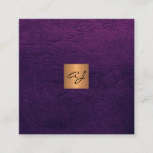 高級エレガント紫色レザー銅金ゴールドモノグラム スクエア名刺 (正面)