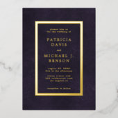 高級エレガント紫金ゴールドフォイルタイポグラフィ結婚ズ 箔招待状 (正面)