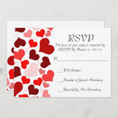 高級エレガント赤いハートRSVPカード 招待状 (正面/裏面)