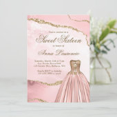 高級エレガント赤面ピンク金ゴールドマーブルスウィート16 招待状 (スタンド正面)