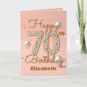 高級エレガント金ゴールドとソフトピンク70誕生日 カード (正面)