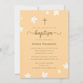 高級エレガント金ゴールドクロスフローラ宗教洗礼 招待状 (正面)