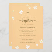 高級エレガント金ゴールドクロスフローラ宗教洗礼 招待状 (正面/裏面)