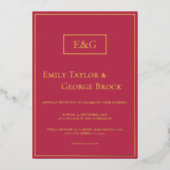 高級エレガント金ゴールドスクリプモダント結婚マジェンタ 箔招待状 (正面)