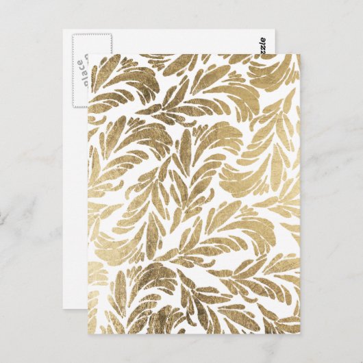 高級エレガント金ゴールドホイルフェイクフローラダマスク ポストカード (正面/裏面)