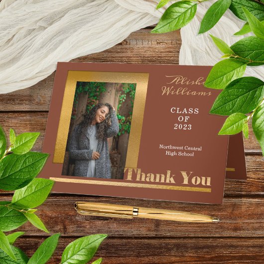 高級エレガント金ゴールド文字大学院写真テラコッタ サンキューカード