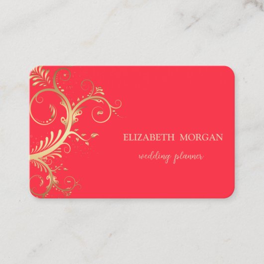 高級エレガント金ゴールド渦巻き赤 名刺 (正面)