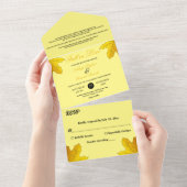 高級エレガント金ゴールド葉秋フローラ結婚ズ オールインワン招待状 (貼ってはがせる)