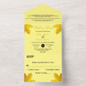 高級エレガント金ゴールド葉秋フローラ結婚ズ オールインワン招待状 (内側)