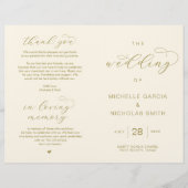 高級エレガント金ゴールド、折り畳み可能結婚式 プログラム (正面)