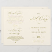 高級エレガント金ゴールド、折り畳み可能結婚式 プログラム (正面/裏面)