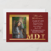 高級エレガント金ゴールドMD Caduceus 1フォトマルーン 案内状 (正面)