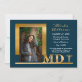 高級エレガント金ゴールドMD Caduceus 1 Photo Dkティール（緑がかった色） 案内状 (正面)