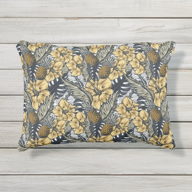 高級エレガント金ゴールドN'ブラック熱帯花 アウトドアクッション (正面)