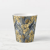 高級エレガント金ゴールドN'ブラック熱帯花 カフェラテマグ (正面)