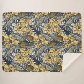 高級エレガント金ゴールドN'ブラック熱帯花 シェルパブランケット (正面(横))