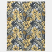 高級エレガント金ゴールドN'ブラック熱帯花 フリースブランケット (正面)