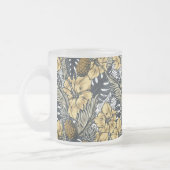 高級エレガント金ゴールドN'ブラック熱帯花 フロストグラスマグカップ (左)