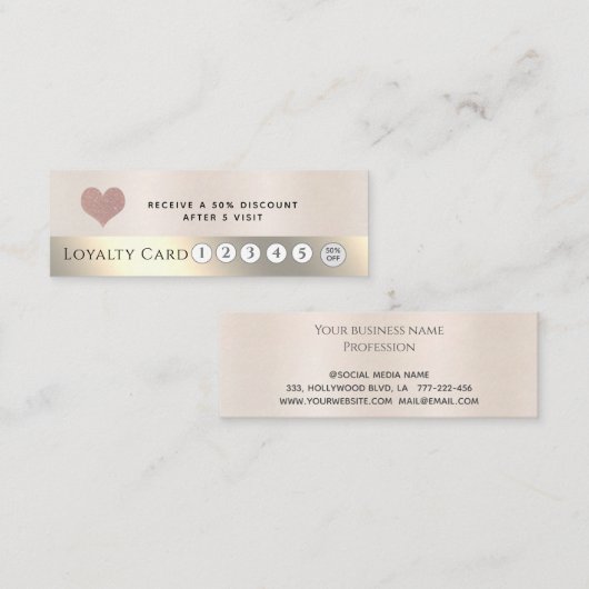 高級エレガント金属パールピンクハート ロイヤリティカード (正面/裏面)