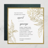 高級エレガント金箔フローラ婚約招待状 サンキューカード (正面/裏面)