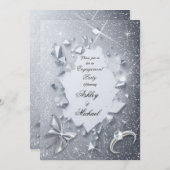 高級エレガント銀グリッター婚約パーティ 招待状 (正面/裏面)