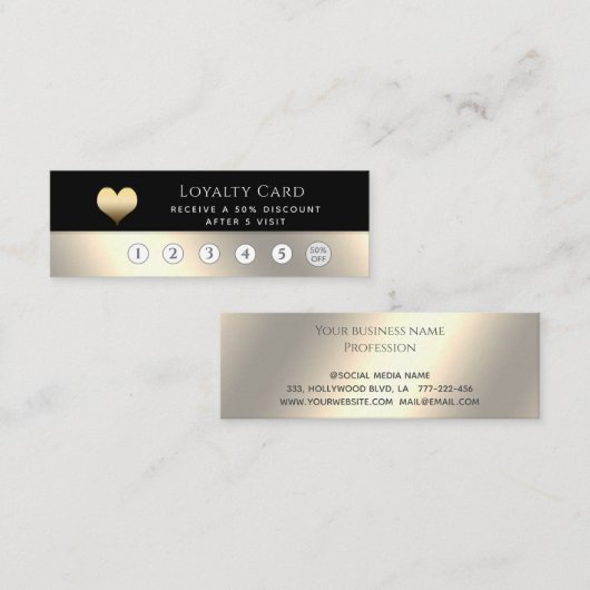 高級エレガント黒金ゴールドハート ロイヤリティカード (正面/裏面)