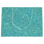 高級エンボスティール（緑がかった色）フローラつる植物抱き枕 ラージペーパーバッグ (正面)