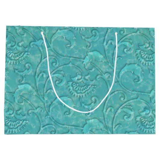 高級エンボスティール（緑がかった色）フローラつる植物抱き枕 ラージペーパーバッグ (裏面)