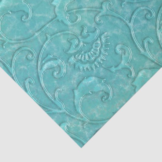 高級エンボスティール(緑がかった色)フローラつる植物 薄葉紙 (詳細)