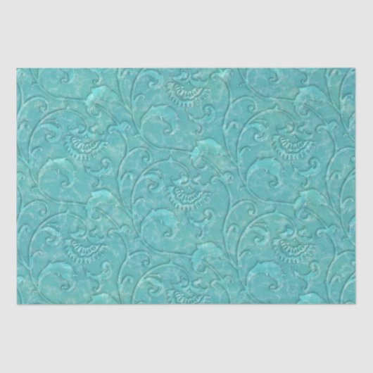 高級エンボスティール（緑がかった色）フローラつる植物 薄葉紙 (正面)