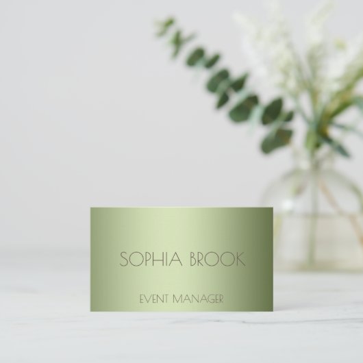 高級オパーソナライズされたリーブグリーンの金属箔 名刺 (スタンド正面)