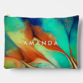 高級オレンジアクアフェイク金ゴールドグリッター大理石芸術 アクセサリーポーチ (正面)