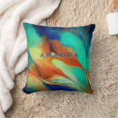 高級オレンジアクアフェイク金ゴールドグリッター大理石芸術 クッション (ブランケット)