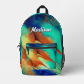 高級オレンジアクアフェイク金ゴールドグリッター大理石芸術 プリントバックパック (正面)