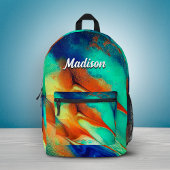 高級オレンジアクアフェイク金ゴールドグリッター大理石芸術 プリントバックパック