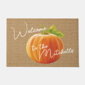 高級オレンジカボチャフェイクオンジュートバーラップウェルカム ドアマット (正面)