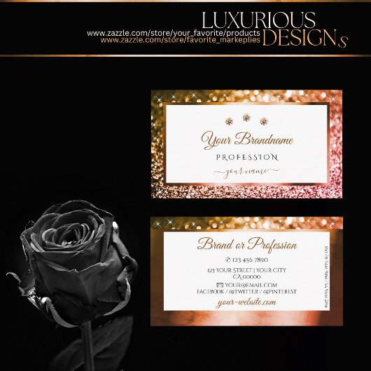 高級オレンジピンクグラデーショングリッターホワイトダイヤモンド 名刺