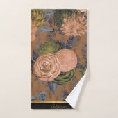 高級オレンジピーチブラックフローラタオルセット バスタオルセット (ハンドタオル)