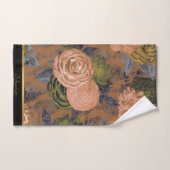 高級オレンジピーチブラックフローラタオルセット バスタオルセット (ハンドタオル)