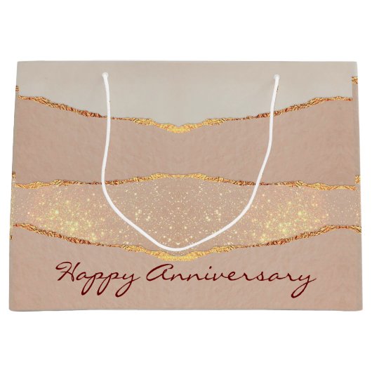 高級カスタマイズグリッターバラ金ゴールド ラージペーパーバッグ (正面)