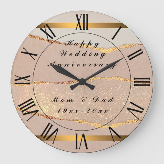 高級カスタマイズグリッターバラ金ゴールド ラージ壁時計 (正面)