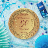 高級カスタマイズハッピー金ゴールド50周年 ペーパープレート (パーティー)